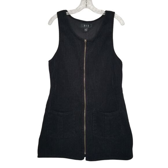 Vintage Y2K Rue 21 Goth Black Corduroy Zip Front Dress Medium Dark Academia - Picture 1 of 8